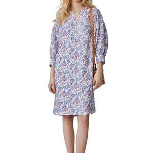 J McLaughlin Nylee L Bloomsbury Linen Dress Floral 3/4 Puff Sleeve Relaxed Fit